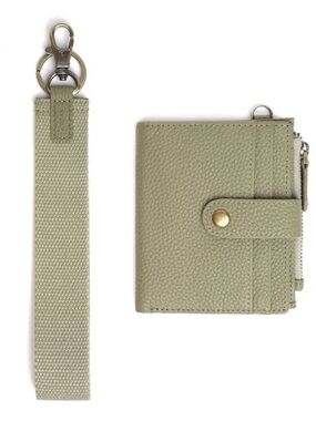 Compact Olive Green Wallet with Strap